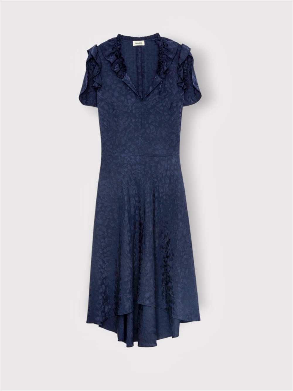 ZADIG & VOLTAIRE NWT 100% Silk Navy Roberty Jacquard Leopard Midi Dress MSRP$698